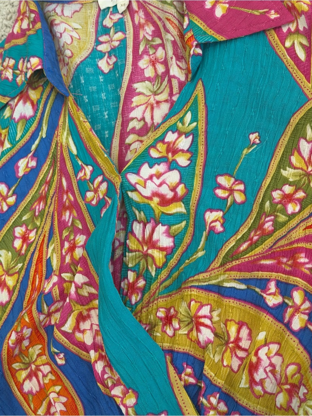 Haute Hippie Turquoise Floral Surplice Blouse with Pink Accents - Picture 4 of 8